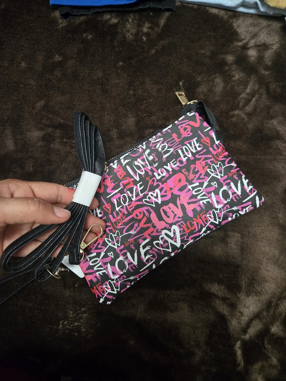 Pink Graphic 'Love' Crossbody Wristlet - Unbranded